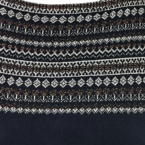 Chaps Classics Boat Neck Knit Sweater 3/4 Sleeve Petite Large Black Metallic Gol - Picture 10 of 14